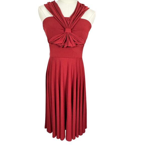White House Black Market Dark Red Halter Crossover Midi Dress Size 4